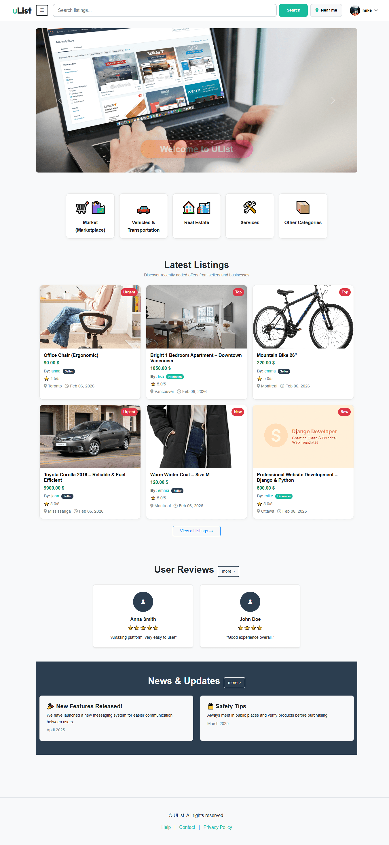 UList – Django Classifieds Marketplace with Private Messaging