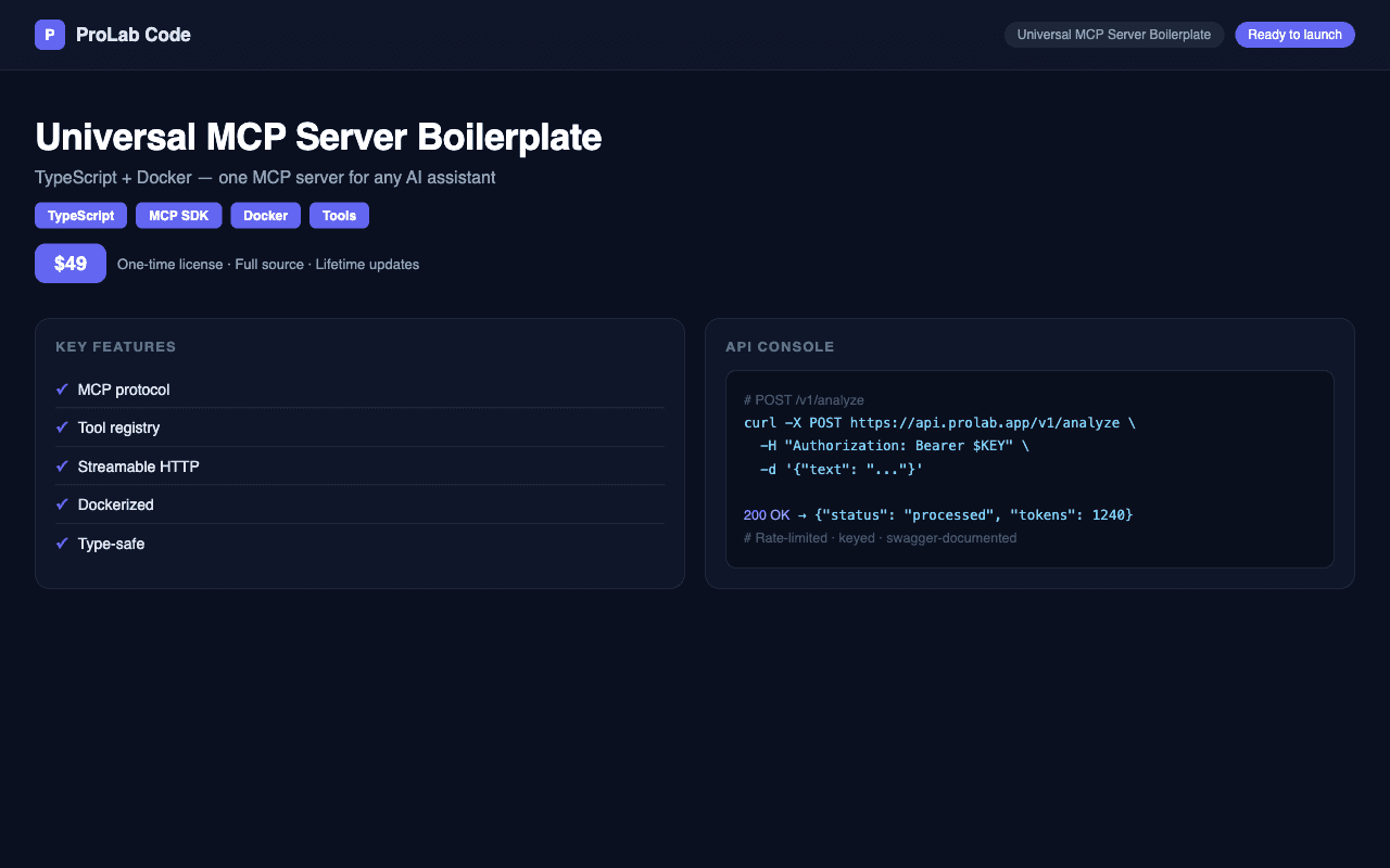 Universal MCP Server Boilerplate (TypeScript + Docker)