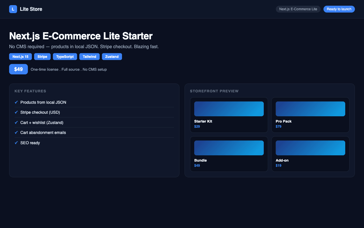 Next.js E-Commerce Lite Starter (Stripe + Local JSON)