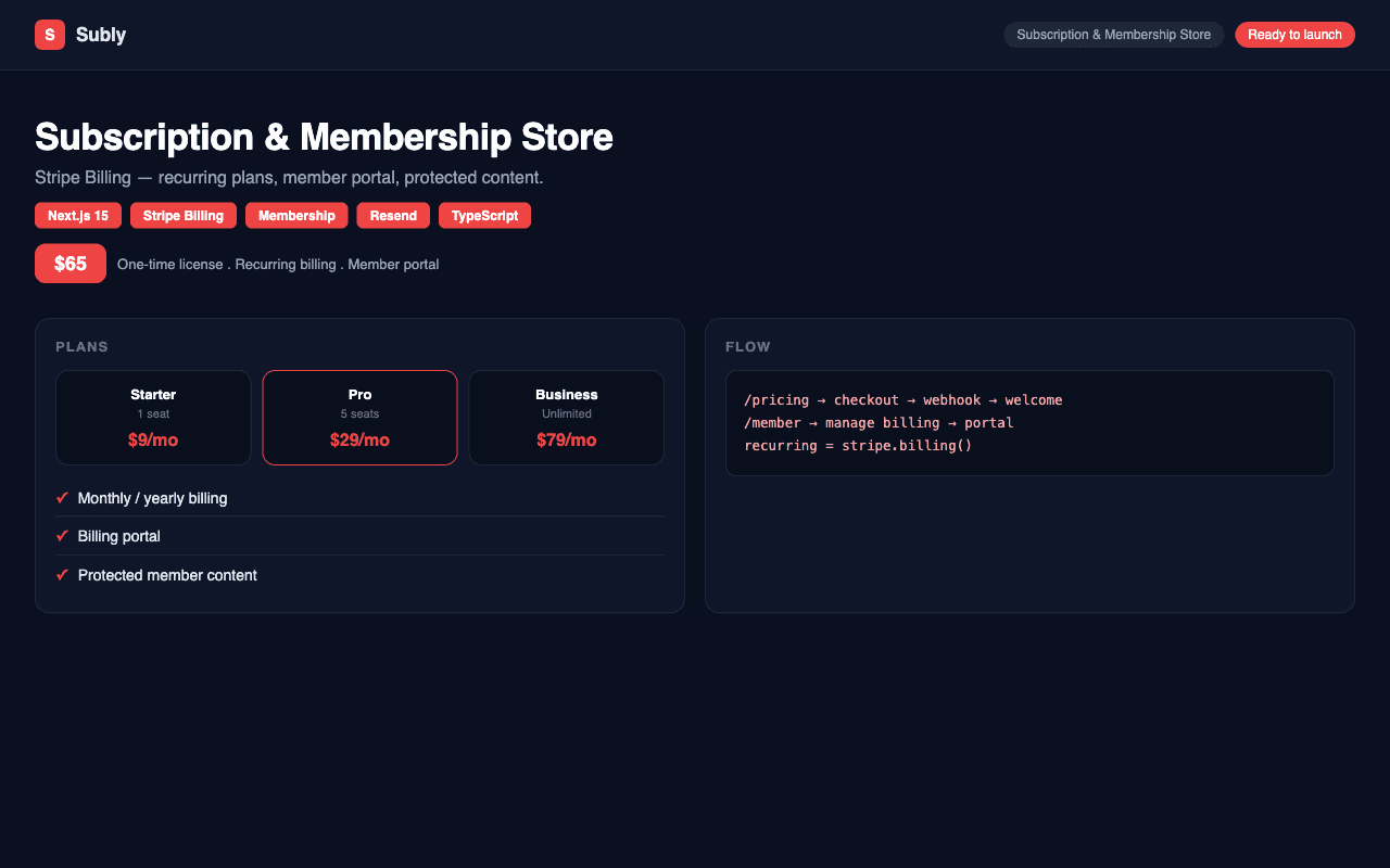 Subscription & Membership Store (Next.js + Stripe Billing)