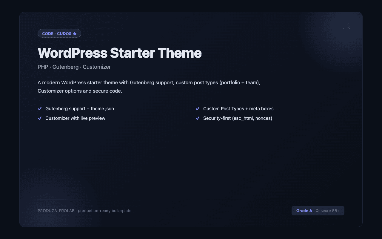 WordPress Starter Theme (Gutenberg + CPT + Customizer)