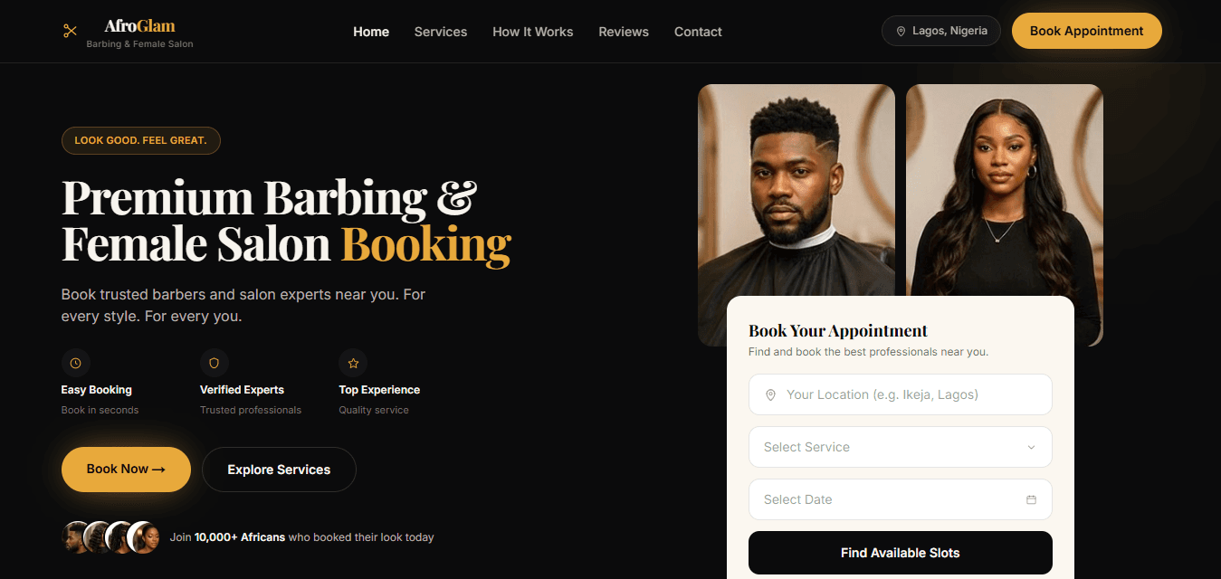 Salon & Barbing Booking Landing Page