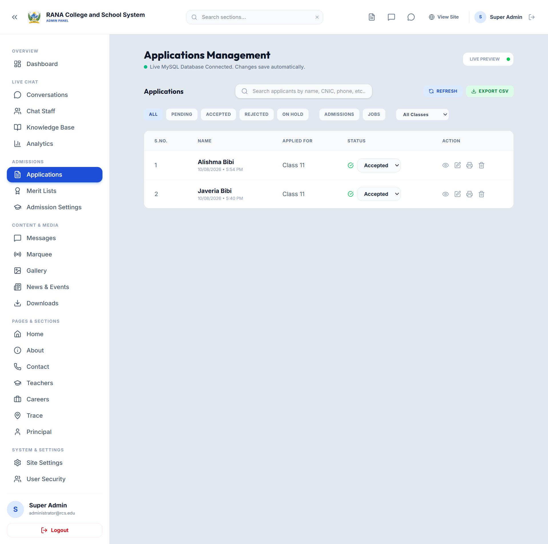 School & College Website Template – React, PHP & MySQL screenshot 1